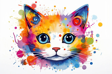 Digital Illustration of Animal: Cat or cute kitten in pink purple, generative ai