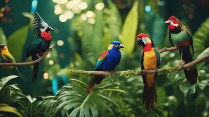 Beautiful parrots in the tropical jungle.