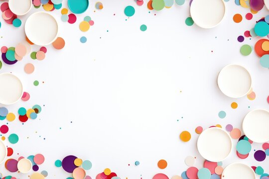 Pastel confetti birthday frame on white background