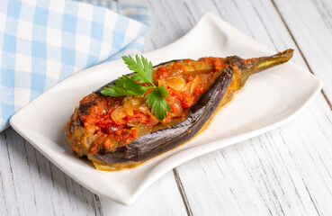 Traditional delicious Turkish foods; Eggplant food, Turkish name; imam bayildi