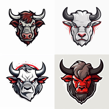 Bull painting style logo art sticker image. Generative AI