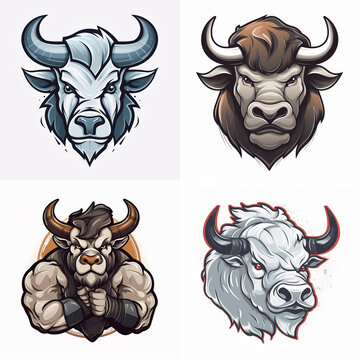 Bull painting style logo art sticker image. Generative AI