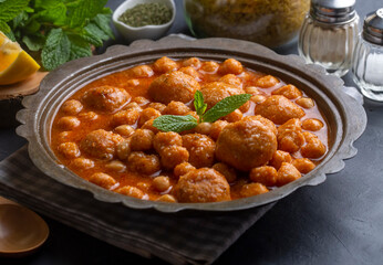 Traditional delicious Turkish foods; Bulgur soup (Turkish name; Anali Kizli, icli kofte)