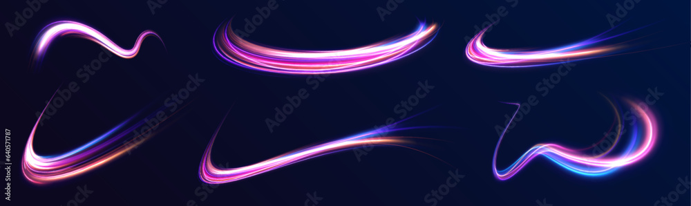 Aufkleber Neon swirls with light effect in the form of a spiral. Laser beams, horizontal light rays. Particle motion effect. Magic of moving fast lines. 