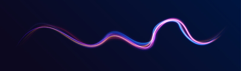 Sports light lines with neon effect in hay red and pink.  Abstract background in blue and purple neon glow colors.	Beautiful glow light flare and spark. 