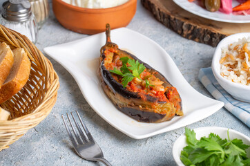 Traditional delicious Turkish foods; Eggplant food, Turkish name; imam bayildi