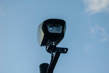 Closeup photo of a new ULEZ ANPR camera in London