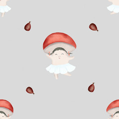 autumn pattern with fun mushrooms. seamless pattern for baby textile, wrapping paper, scrapbooking.