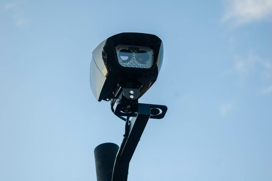 Closeup photo of a new ULEZ ANPR camera in London