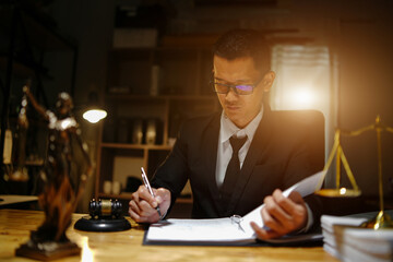 Male lawyer or judge consult having team meeting with client, Law and Legal services concept..