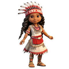 Native american child clipart. Isolated png od 3d cartoon indigenous people. Sublimation or digital collage item