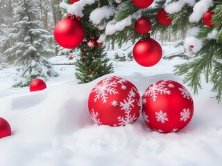Fototapeta na wymiar red christmas balls on snow