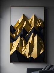 Minimalist Abstract Golden Mountain Landscape Wall Art Fine Art Canvas Prints Luxury Pictures. AI Generated