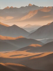 Fototapeta na wymiar A panoramic view of mountains that stretch to the horizon, enveloped in warm beige tones. A rustic mountain scene that exudes elegance. AI Generated