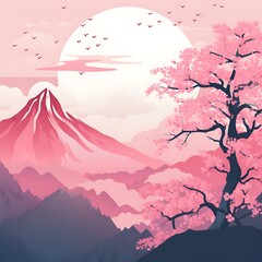 Pink Sakura Minimal Flat Background vector landscape minimal sunset winter background wallpaper