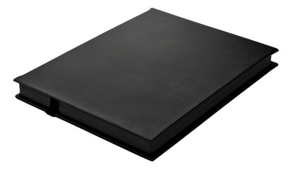 Closed blank black luxury planner book isolated.