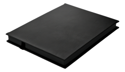Closed blank black luxury planner book isolated.