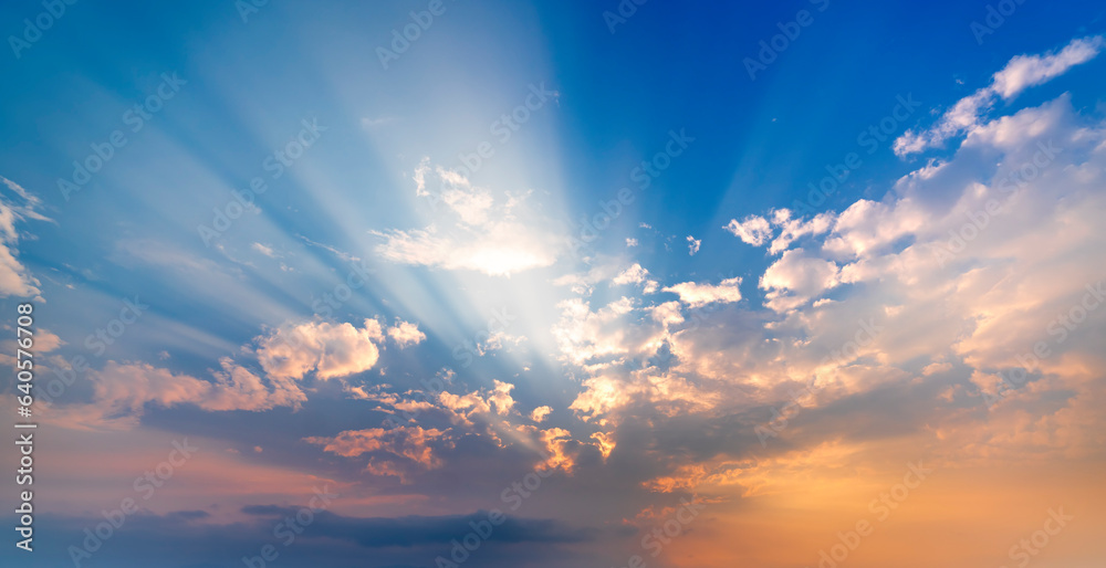 Wall mural the morning sky where the sun is rising from the horizon. natural landscape