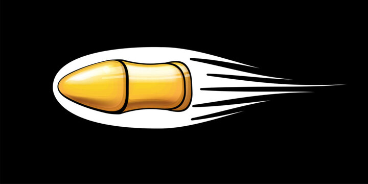 recommend clip art: Cartoon golden vector bullet. Gun bullet clip art isolated on black background. Fast flying Bullet icon, print, label and logo design template