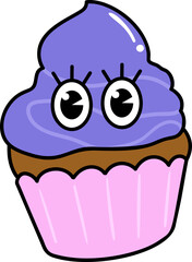 Groovy cupcake character illustration
