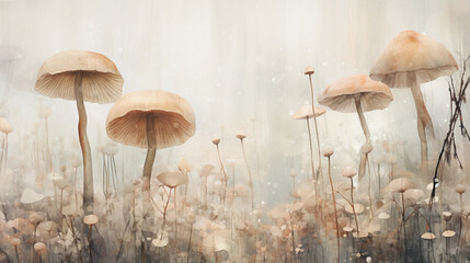Edum Collection · Whimsical Mushroom Background · Renaissance Inspired Illustration · Botanical · Nature · Digital Art Illustration