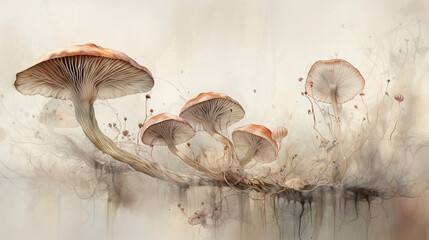 Edum Collection · Whimsical Mushroom Background · Renaissance Inspired Illustration · Botanical · Nature · Digital Art Illustration