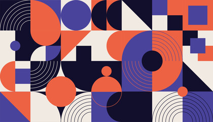 Abstract geometric pattern design background vector. Wallpaper design with triangle, circle, line, square and polygon shape. Modern and trendy illustration perfect for decor, cover, print, banner. 