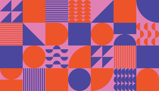 Abstract geometric pattern design background vector. Wallpaper design with triangle, circle, square and polygon shape. Modern and trendy illustration perfect for decor, cover, print, banner. 