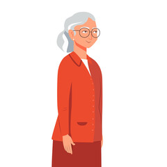 Elderly woman portrait. Grandma in flat style. Illustration on transparent background