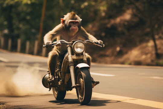 cute monkey riding a motorbike