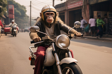 cute monkey riding a motorbike