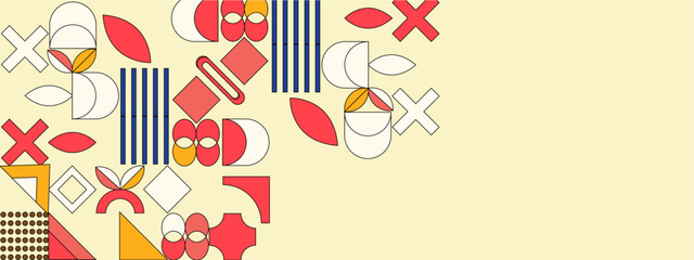 Colorful geometric mosaic seamless pattern illustration with creative abstract shapes. Modern Scandinavian style background print. Trendy and minimalist shape, texture, geometric collage.