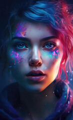Fantasy girl portrait in neon light