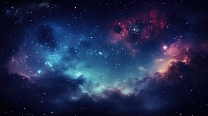 Background illustration concept art of a blue and magenta galactic nebula in space, beautiful stars at the night sky