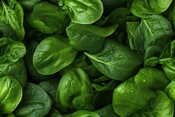 Close up of fresh spinach leaf , top view, seamless pattern. Generative Ai