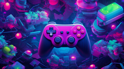 Generative ai pattern background with vintage retro neon videogame joystick