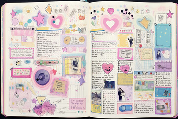 Generative ai illustration hand drawn of secret diary of 90s teenagers