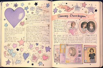 Generative ai illustration hand drawn of secret diary of 90s teenagers