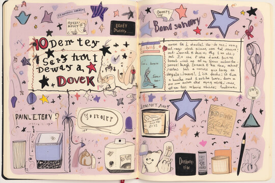 Generative ai illustration hand drawn of secret diary of 90s teenagers