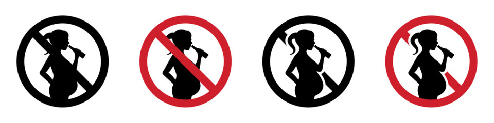 No alcohol during pregnancy vector flat signs