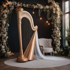 Floral Harp Lyre Backdrop for maternity, portrait photograhpy 