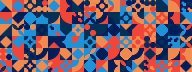 Orange and blue modern geometric banner with shapes