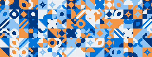 Blue and orange modern geometric banner with shapes