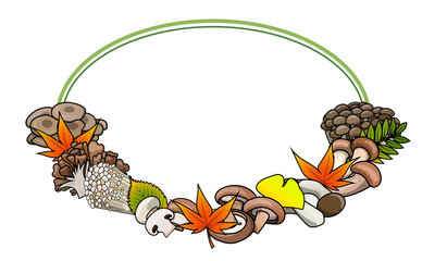 秋のキノコセットのイラストフレーム