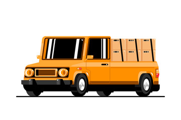 Pickup truck delivery with paper box on isolated background, Vector illustration.