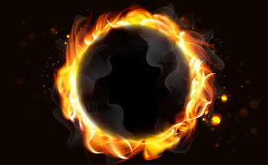 Fire ring flames on a black background.