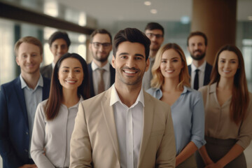 Fototapeta premium Smiling Men and Women Posing in the Office. Consept of Equality and Respect. Generative AI.