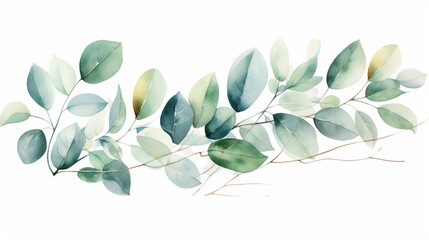 Natural green botanical eucalyptus leaf branch with watercolor texture white background 2