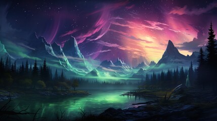 Fantasy alien planet. Mountain and lake. 3D Illustration