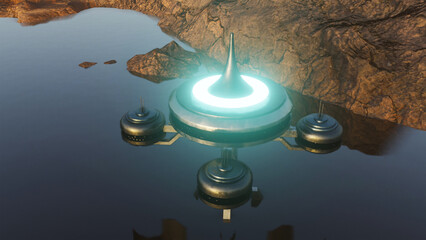 Alien Power plant in alien landscape science fiction